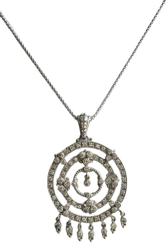 Oversized Round Multi-Circle Motif Cubic Zirconia Medallion Sterling Silver Pendant Necklace