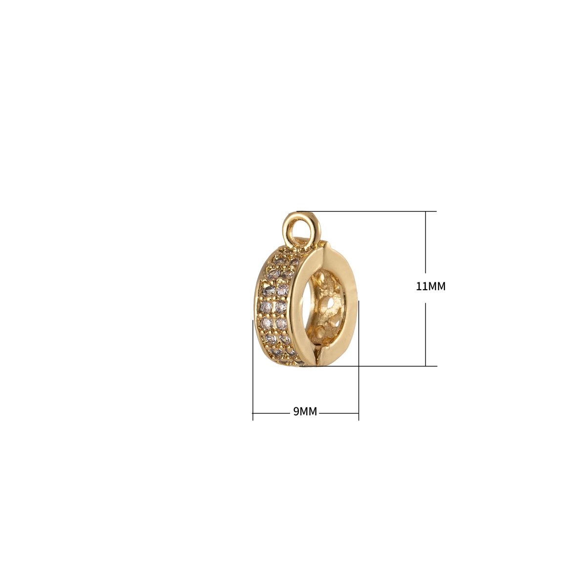 Gold-filled 11mm x 9mmBead Spacer Open Loop 2.7mmx0.8mm in Gold, Silver, Black and Rose Charm Holder CZ Pave