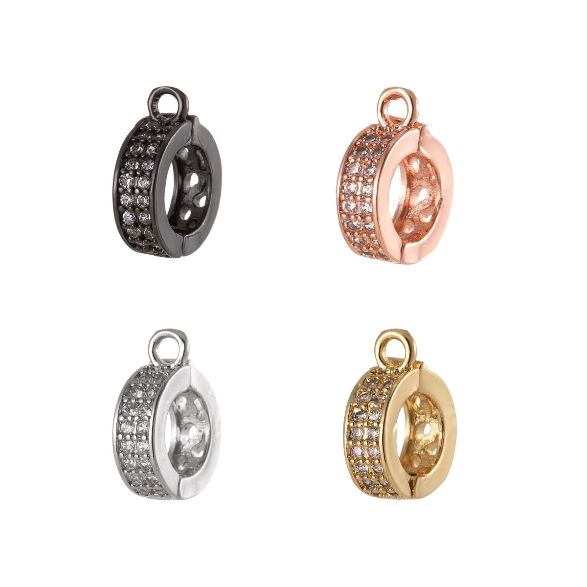 Gold-filled 11mm x 9mmBead Spacer Open Loop 2.7mmx0.8mm in Gold, Silver, Black and Rose Charm Holder CZ Pave