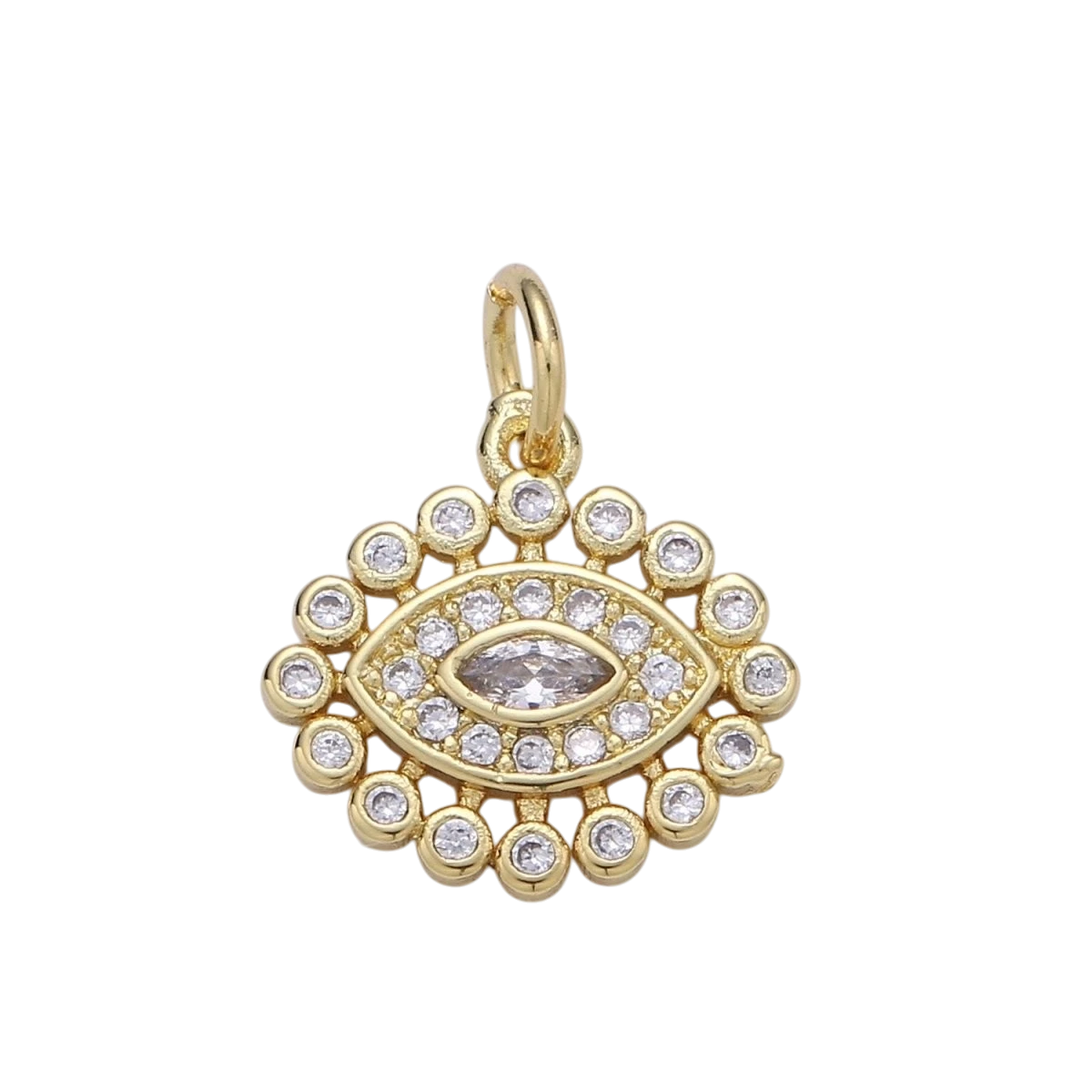 14K Gold Filled Cluster CZ Evil Eye Protection Charm Micro Pave Evil Eye Charm Clear CZ Gold Evil Eye Charm