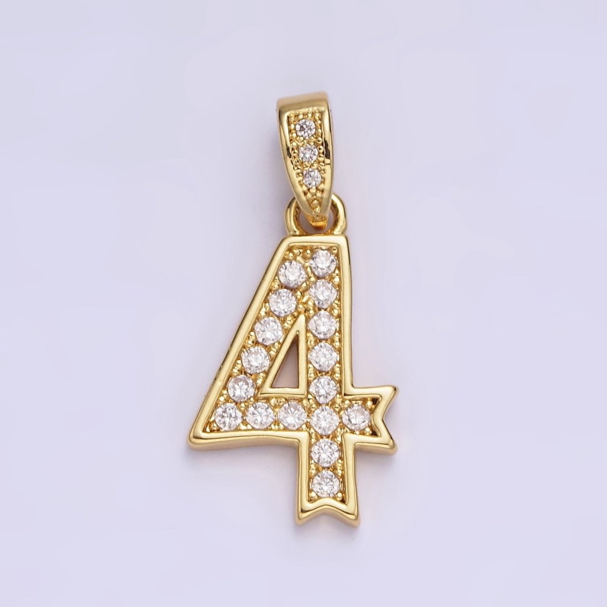 14K Gold-Filled 23mm 0-9 Edged Number Clear Micro Paved CZ Pendant