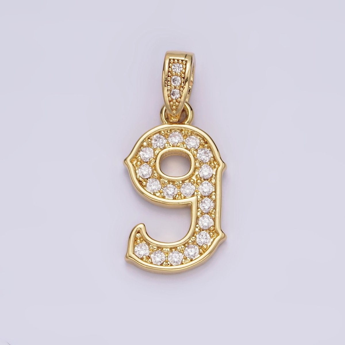 14K Gold-Filled 23mm 0-9 Edged Number Clear Micro Paved CZ Pendant