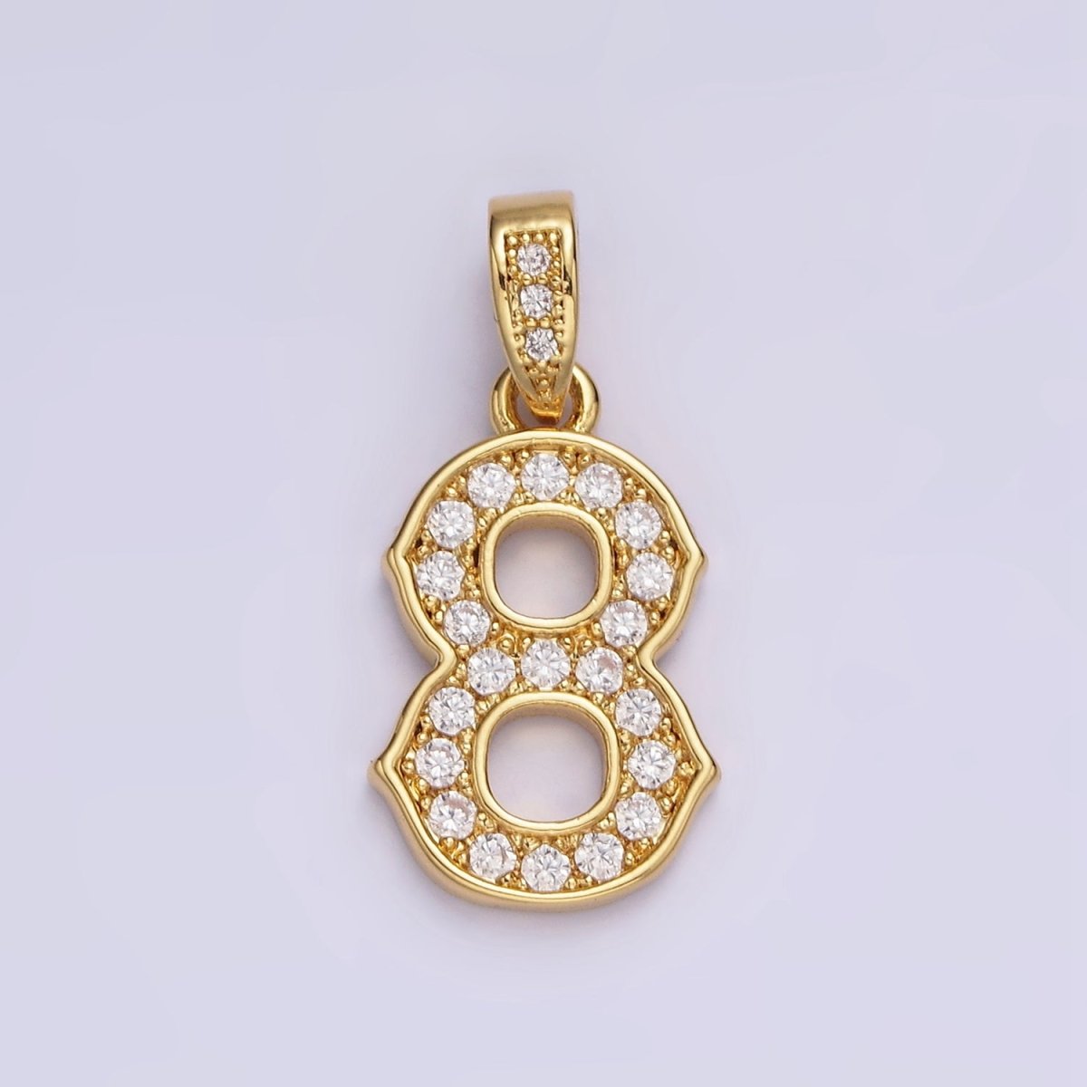 14K Gold-Filled 23mm 0-9 Edged Number Clear Micro Paved CZ Pendant
