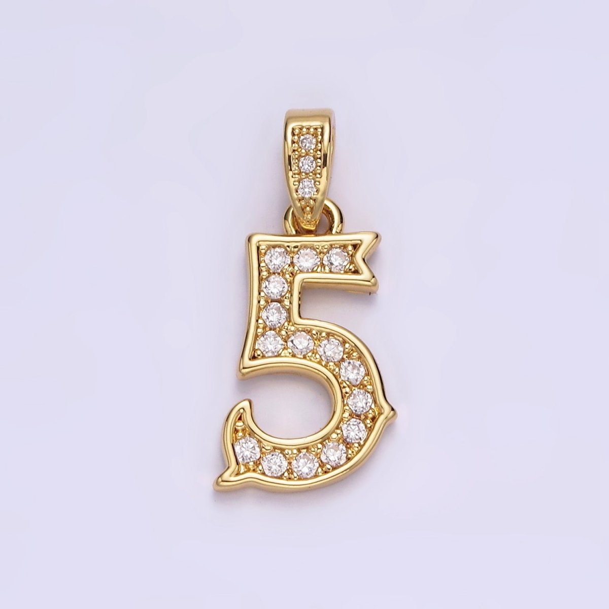 14K Gold-Filled 23mm 0-9 Edged Number Clear Micro Paved CZ Pendant