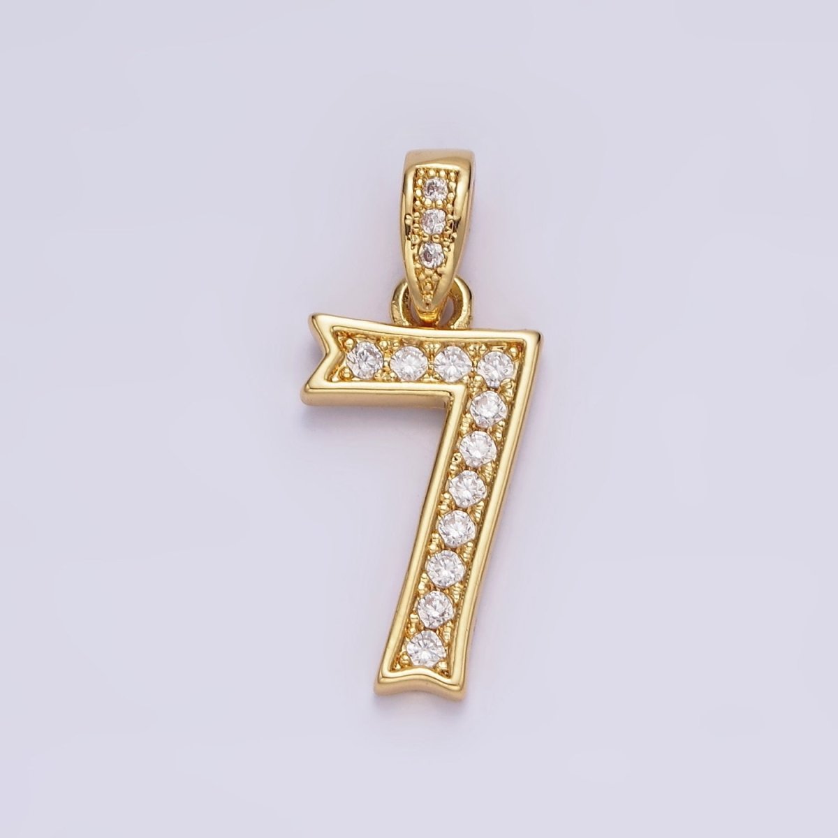 14K Gold-Filled 23mm 0-9 Edged Number Clear Micro Paved CZ Pendant