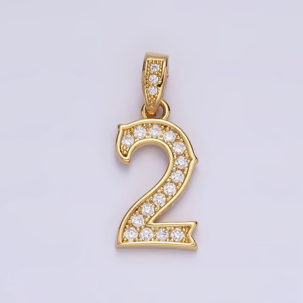14K Gold-Filled 23mm 0-9 Edged Number Clear Micro Paved CZ Pendant