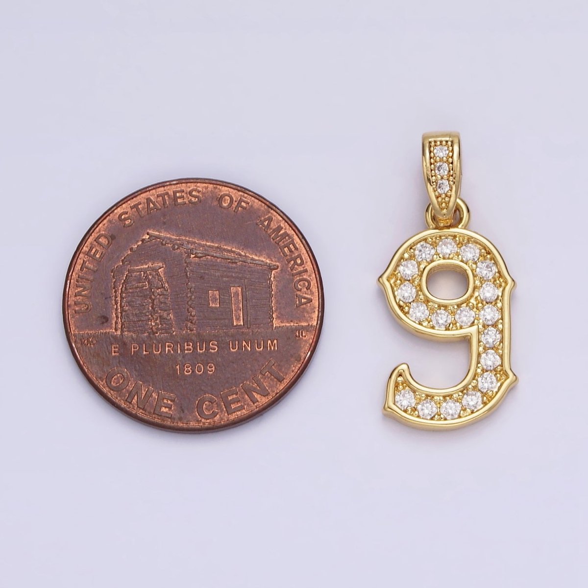 14K Gold-Filled 23mm 0-9 Edged Number Clear Micro Paved CZ Pendant