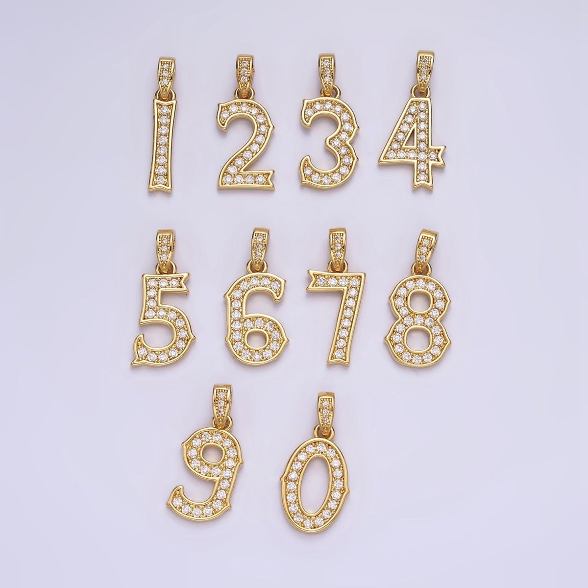 14K Gold-Filled 23mm 0-9 Edged Number Clear Micro Paved CZ Pendant