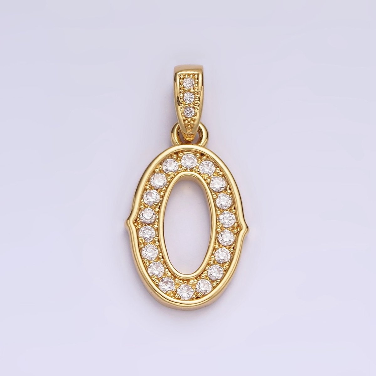 14K Gold-Filled 23mm 0-9 Edged Number Clear Micro Paved CZ Pendant