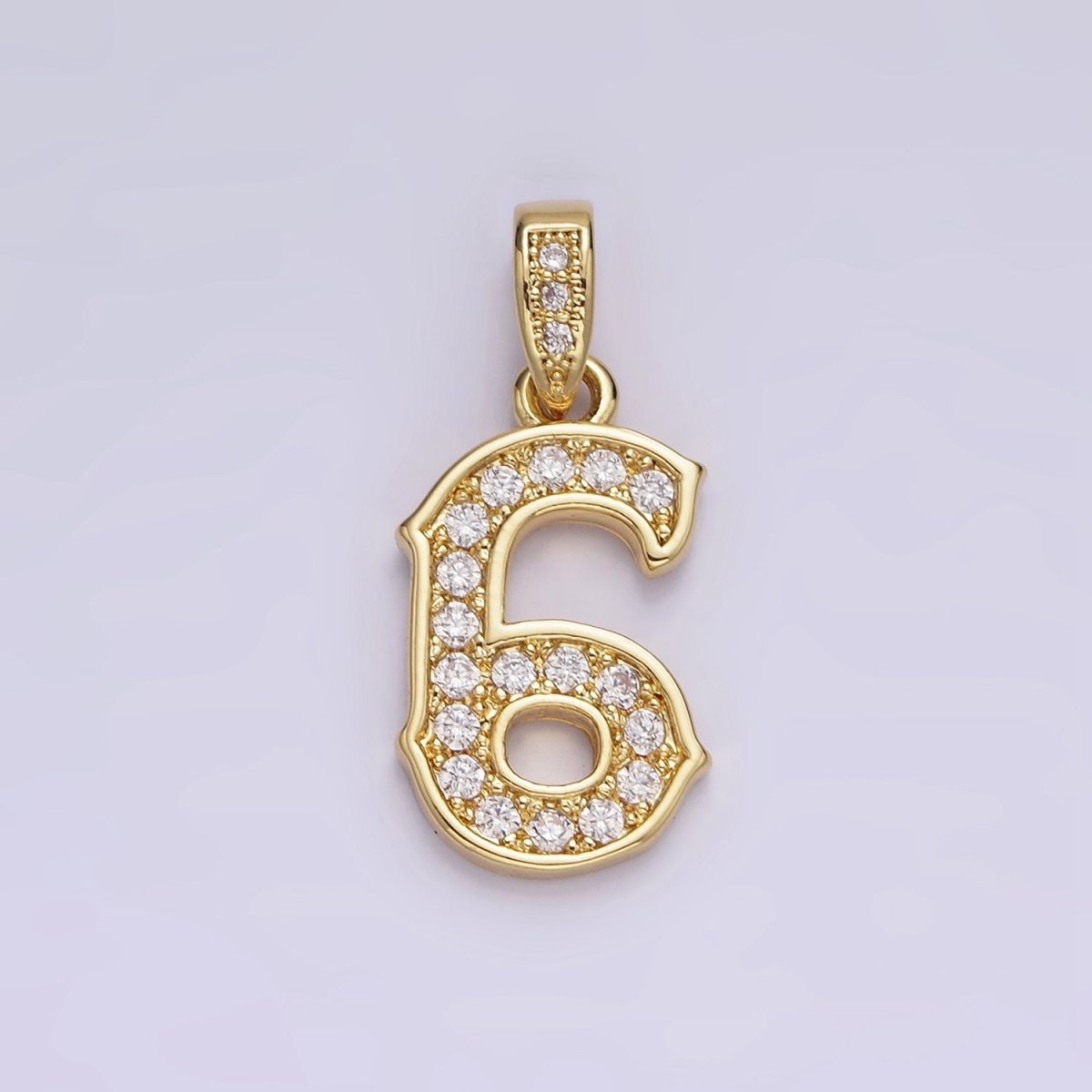 14K Gold-Filled 23mm 0-9 Edged Number Clear Micro Paved CZ Pendant