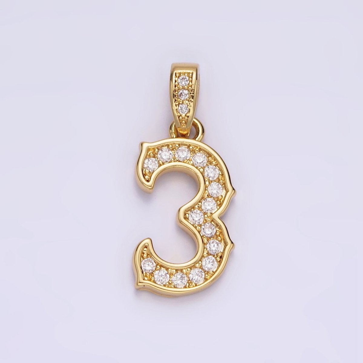 14K Gold-Filled 23mm 0-9 Edged Number Clear Micro Paved CZ Pendant