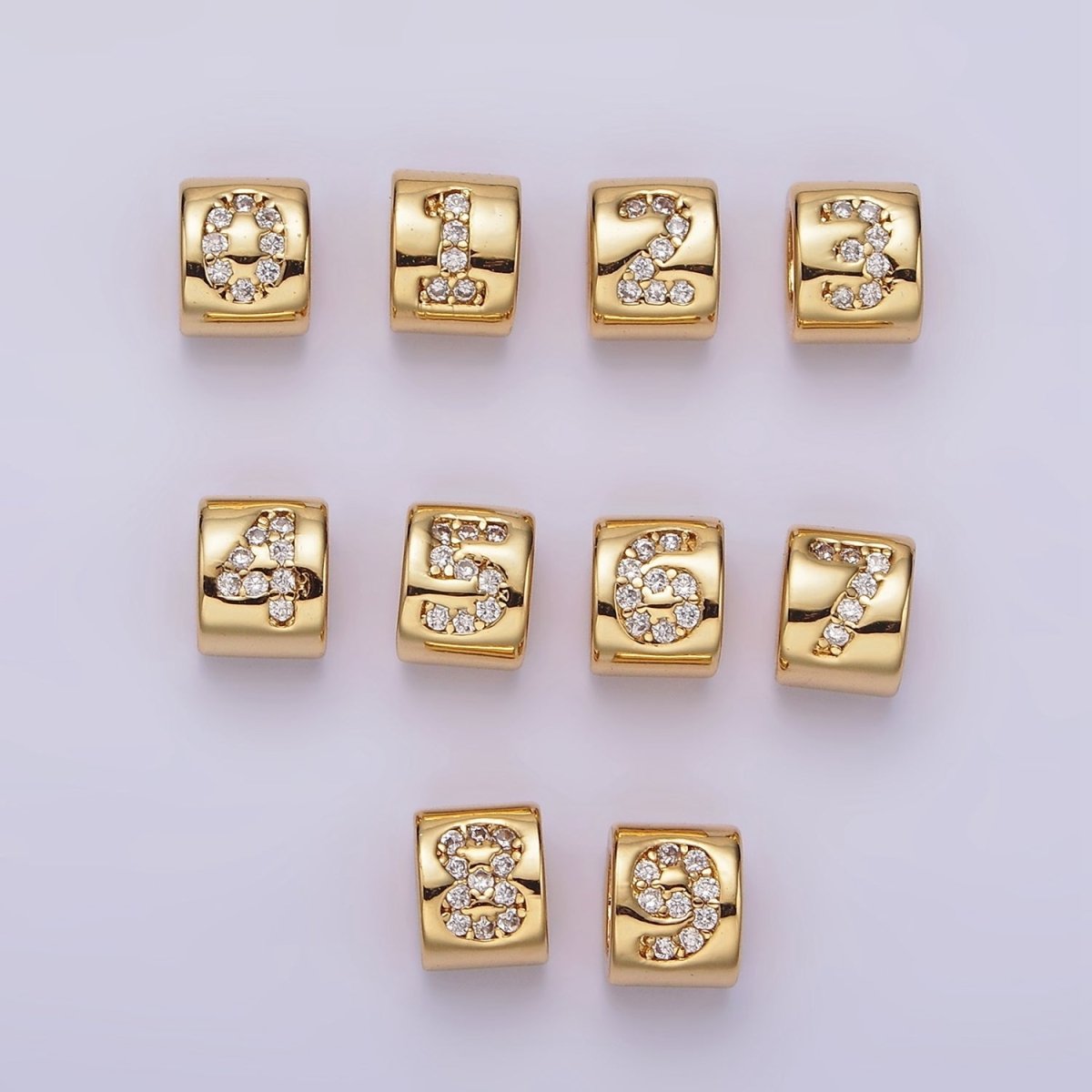 14K Gold-Filled 0-9 Number Clear Micro Paved CZ Slider Bead Spacer