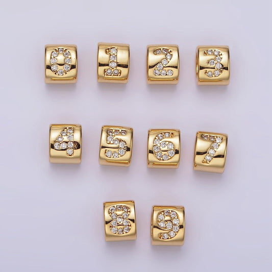 14K Gold-Filled 0-9 Number Clear Micro Paved CZ Slider Bead Spacer
