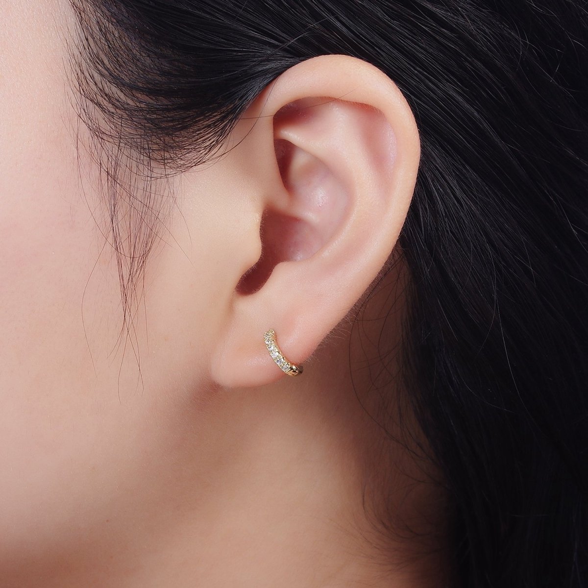 Minimalist 14K Gold Filled 10mm Clear Micro Paved CZ Huggie Earrings