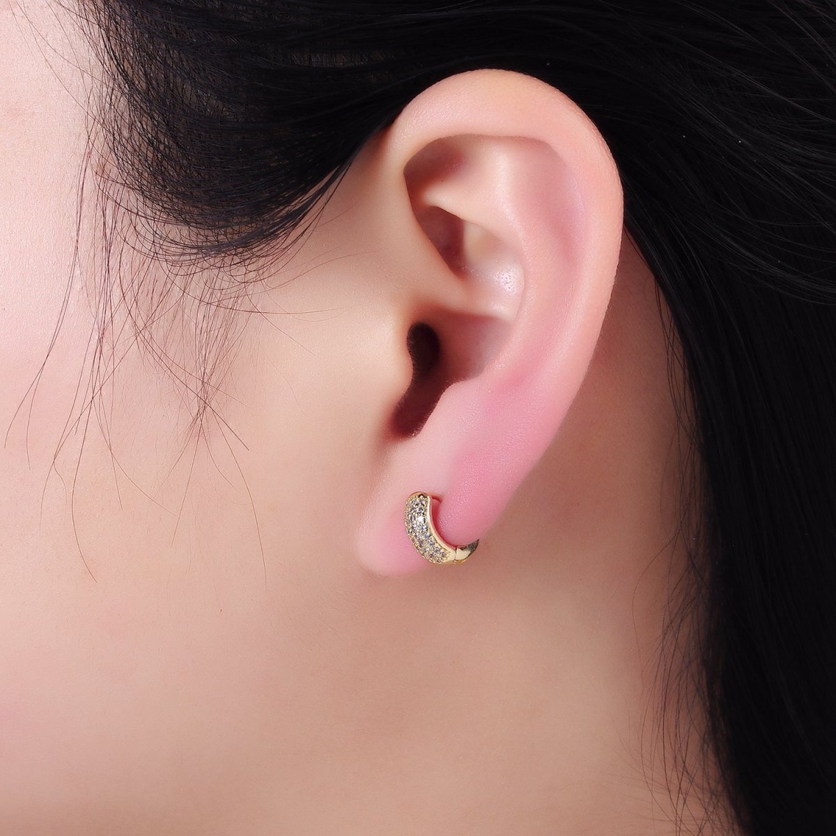 Everyday 14K Gold Filled 10mm Micro Paved CZ Cartilage Huggie Earrings