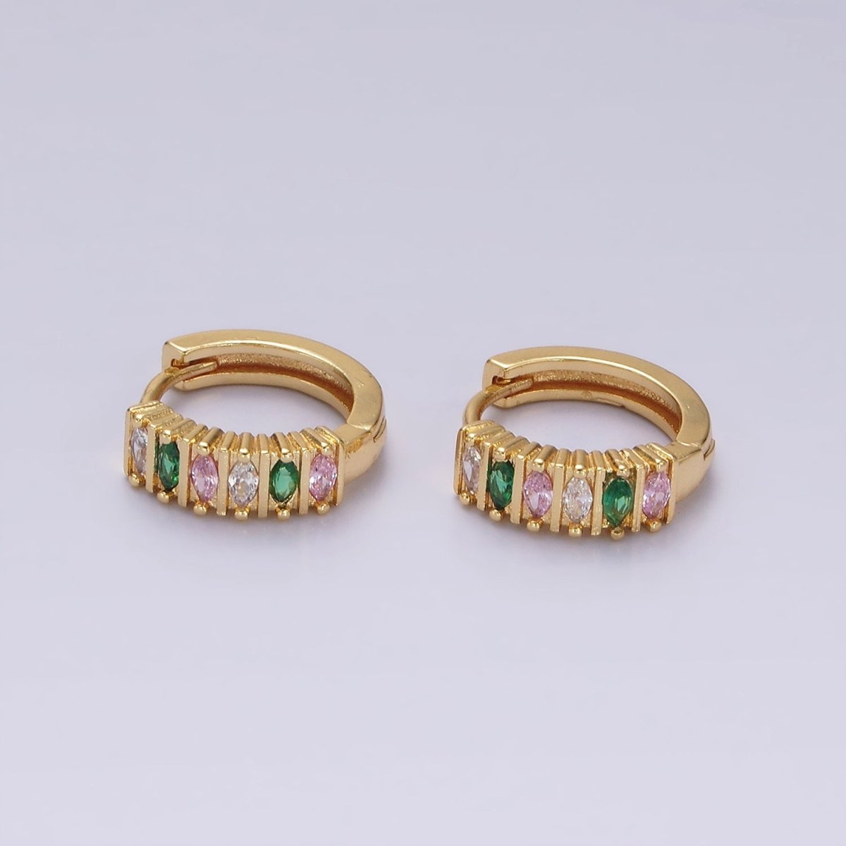 Dainty 14K Gold Filled 13mm Multicolor Marquise CZ Lined Huggie Earrings