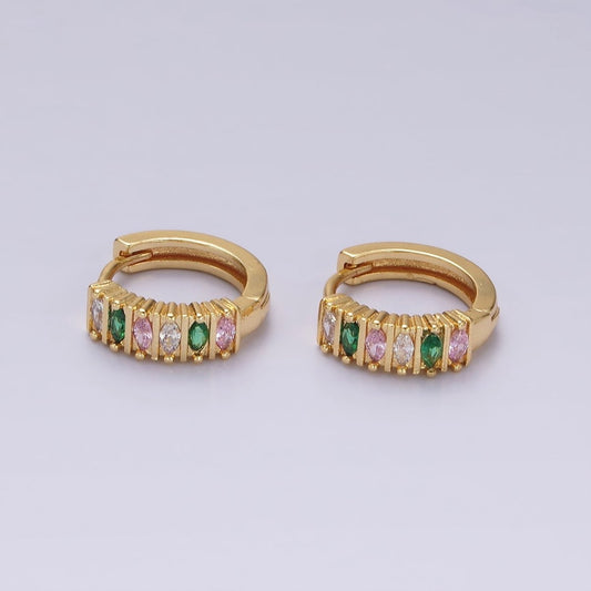 Dainty 14K Gold Filled 13mm Multicolor Marquise CZ Lined Huggie Earrings