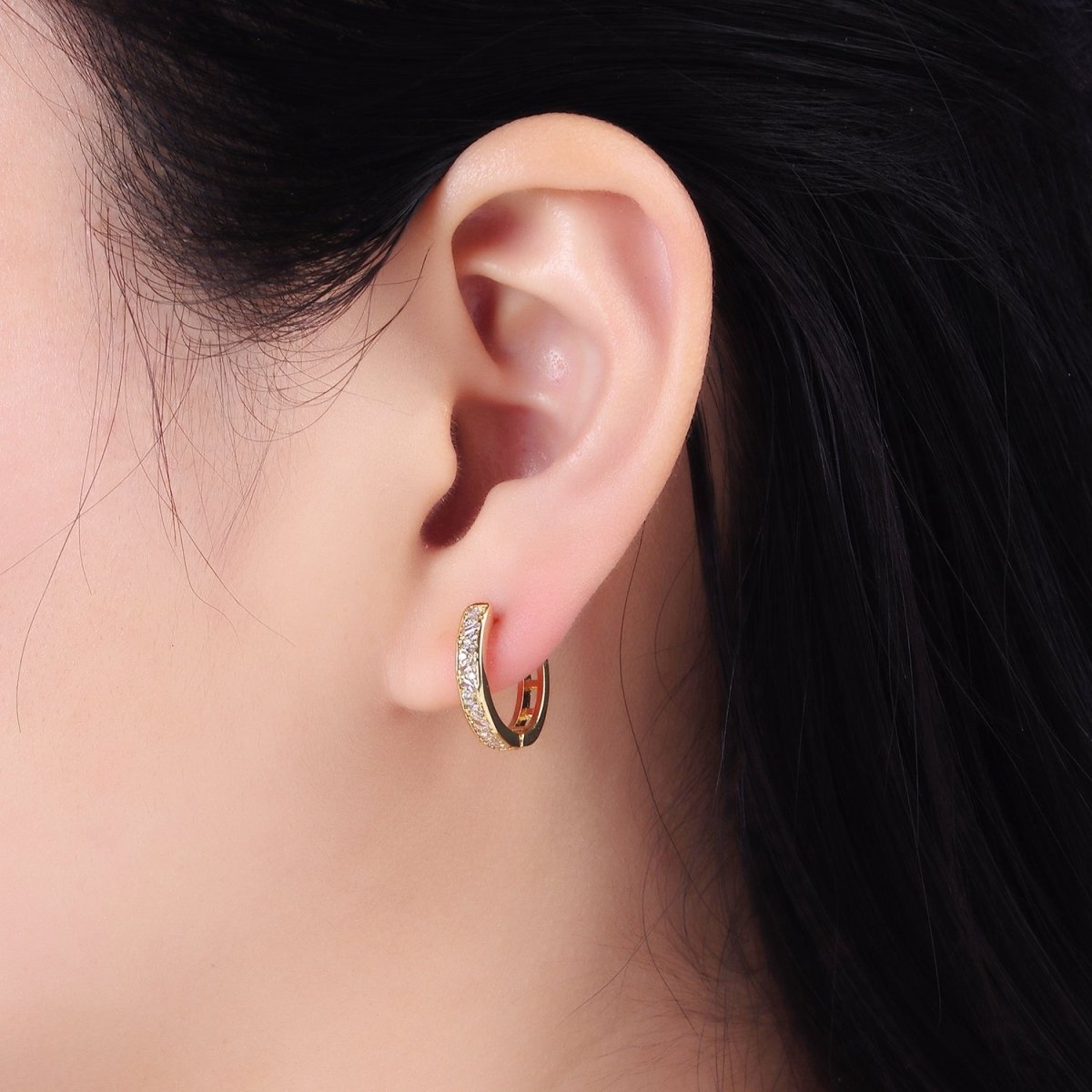 14K Gold Filled 15mm Baguette CZ Huggie Earrings