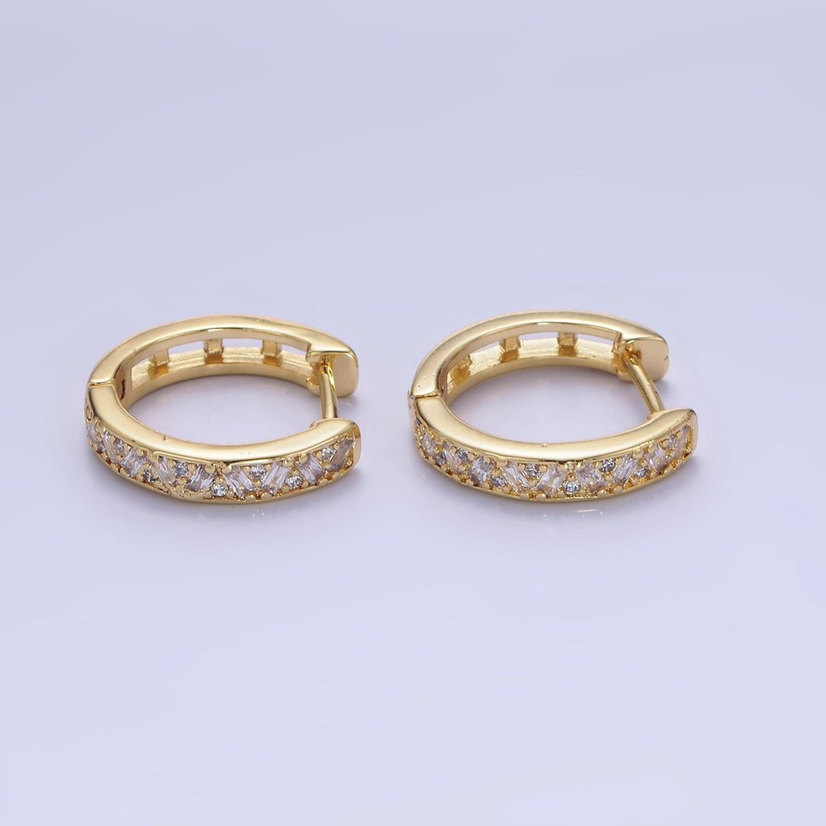14K Gold Filled 15mm Baguette CZ Huggie Earrings