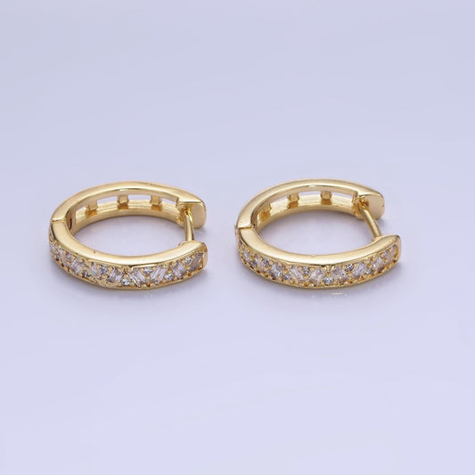14K Gold Filled 15mm Baguette CZ Huggie Earrings