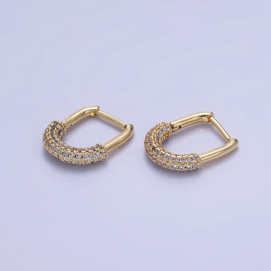 Minimalist 14K Gold Filled 15mm Micro Paved CZ Oblong Hoop Earrings