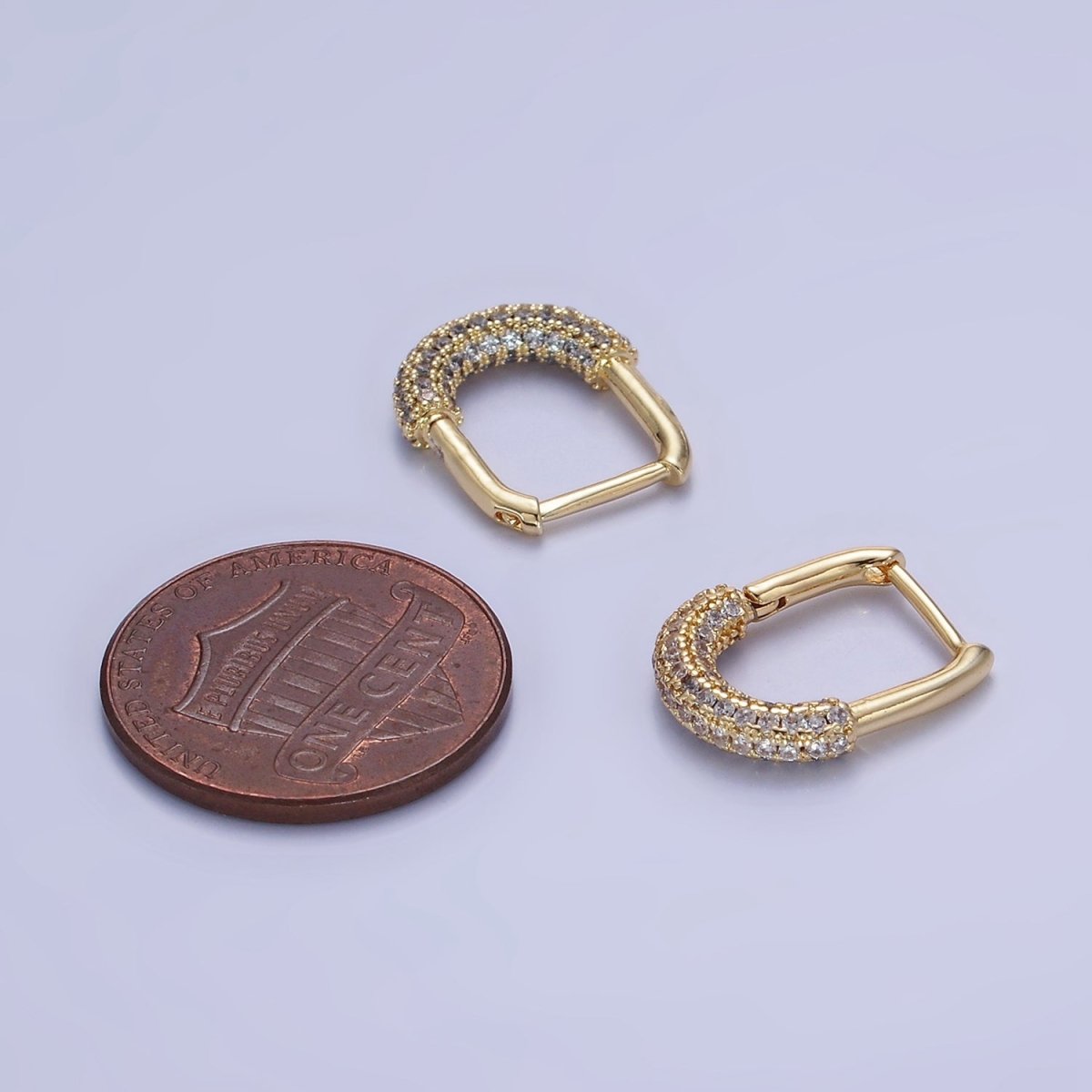 Minimalist 14K Gold Filled 15mm Micro Paved CZ Oblong Hoop Earrings