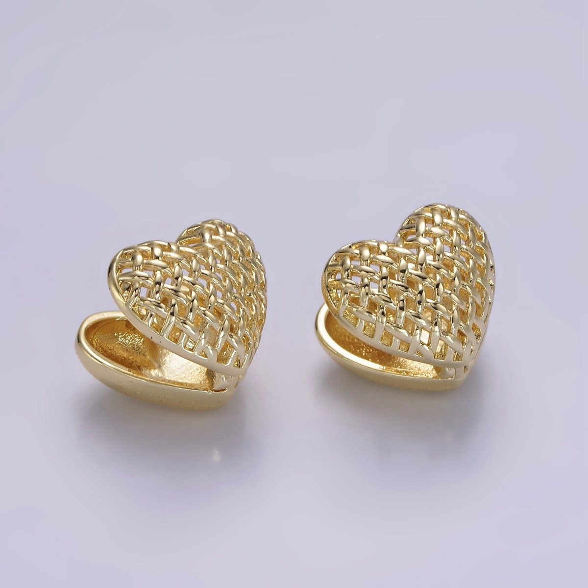 14K Gold Filled 15mm Open Rattan Heart Huggie Earrings
