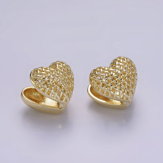 14K Gold Filled 15mm Open Rattan Heart Huggie Earrings