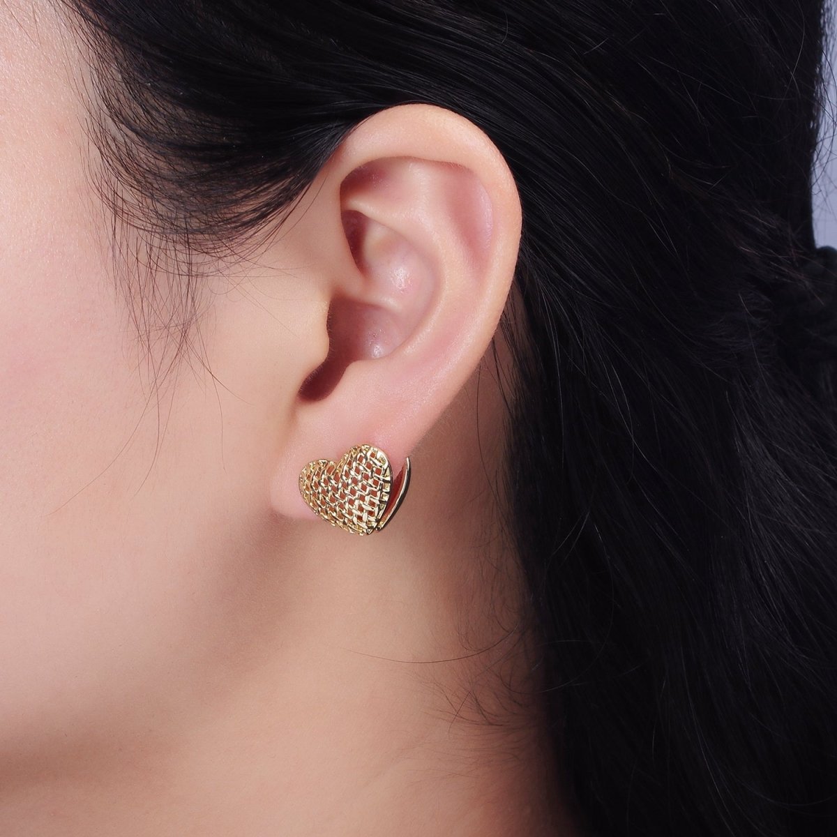 14K Gold Filled 15mm Open Rattan Heart Huggie Earrings