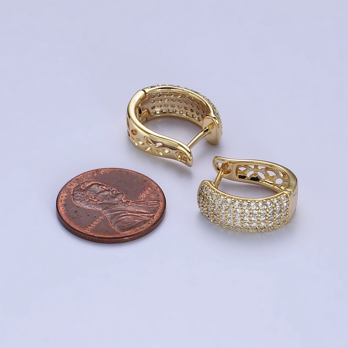 Gorgeous 14K Gold Filled 17mm Clear Micro Pave CZ Rounded English Lock Earrings