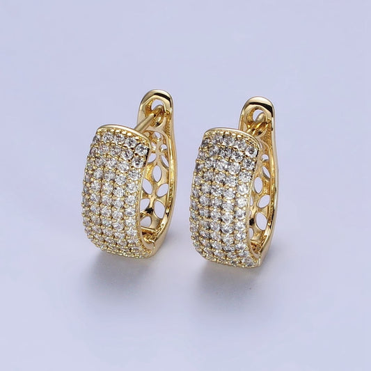 Gorgeous 14K Gold Filled 17mm Clear Micro Pave CZ Rounded English Lock Earrings