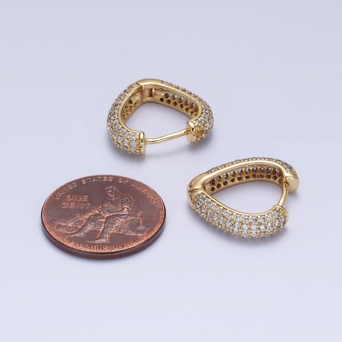 14K Gold Filled 17mm Triangle Heart Micro Pave CZ Huggie Hoop Earrings