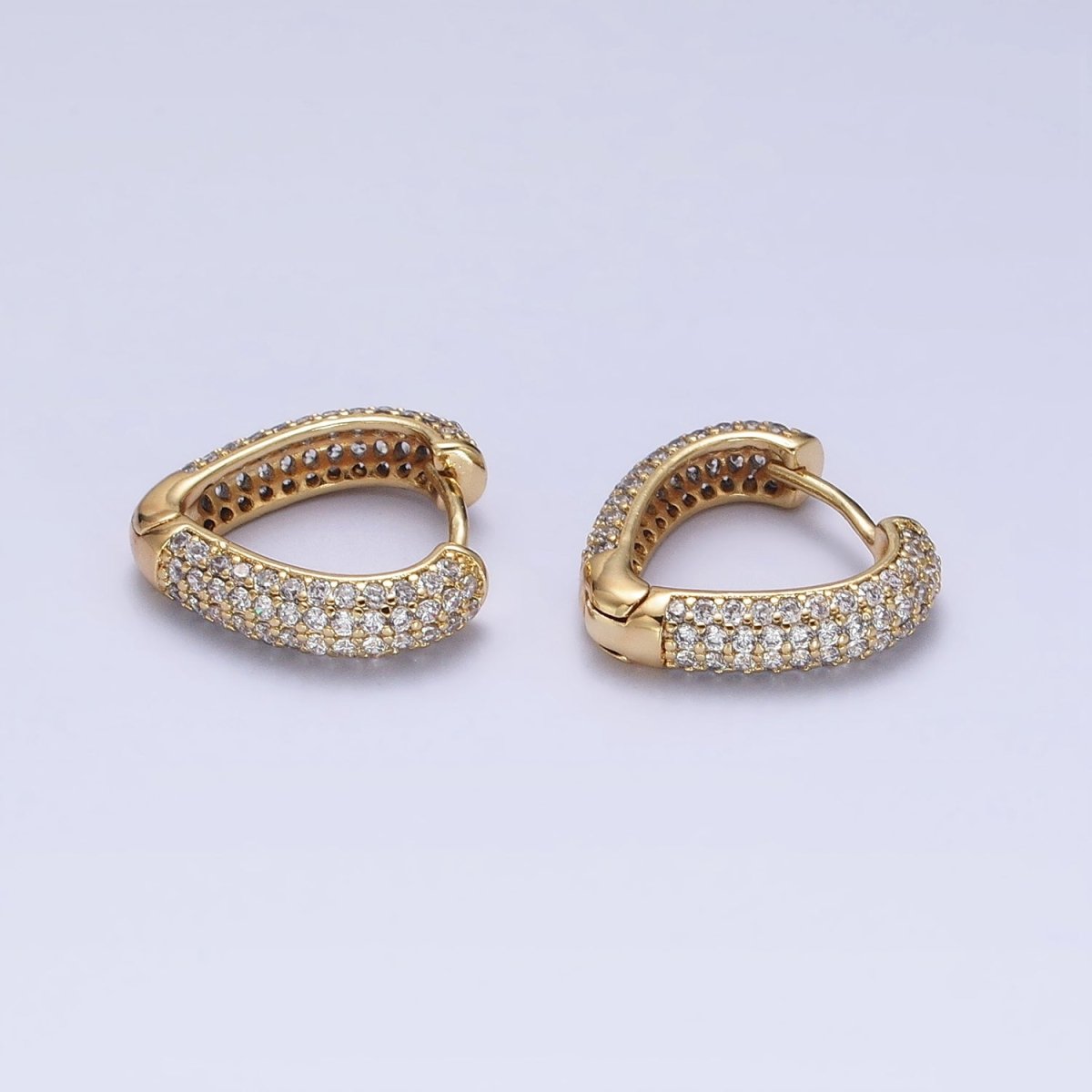 14K Gold Filled 17mm Triangle Heart Micro Pave CZ Huggie Hoop Earrings