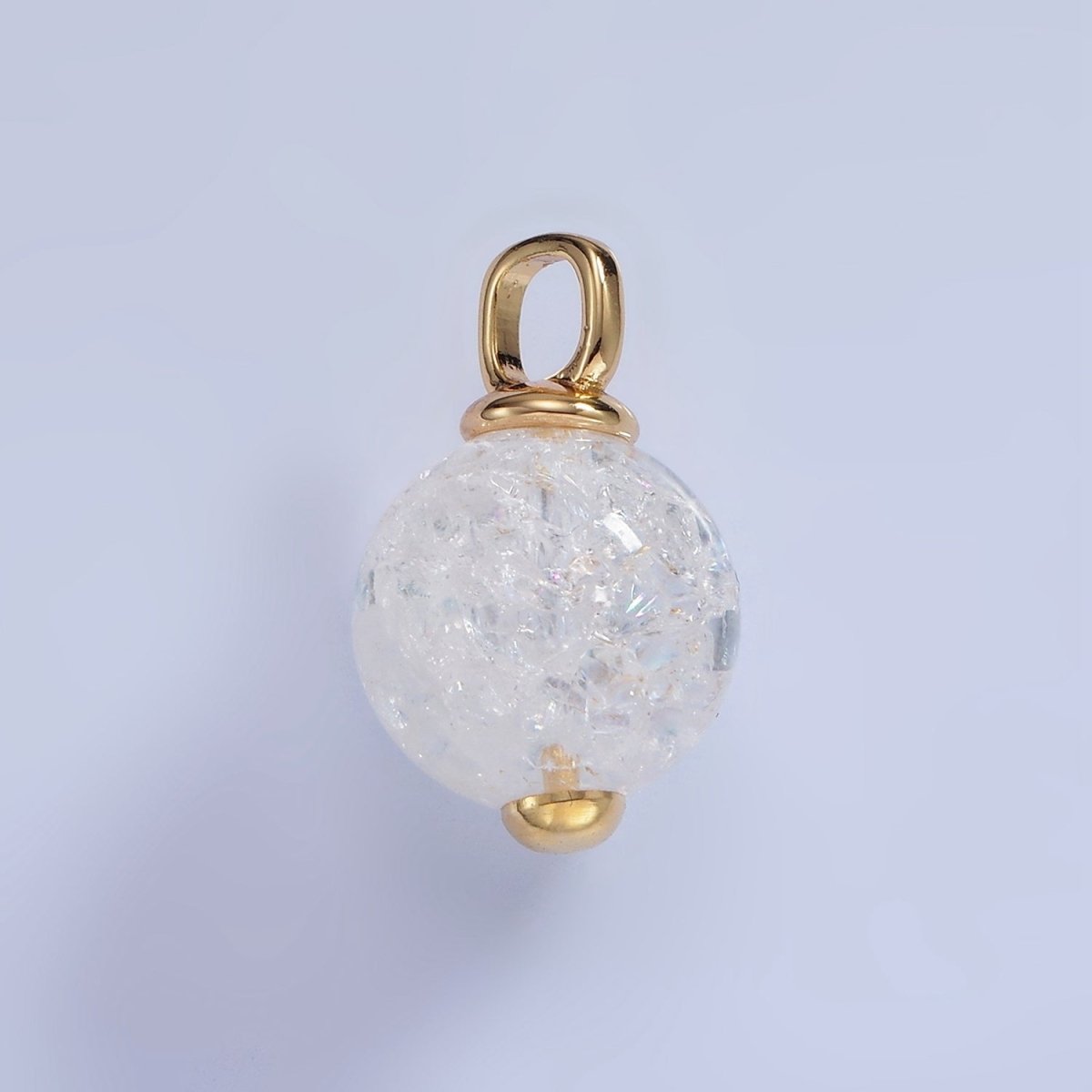 Beautiful Gold-Filled 20mm Natural Clear Crystal Quartz Round Drop Pendant