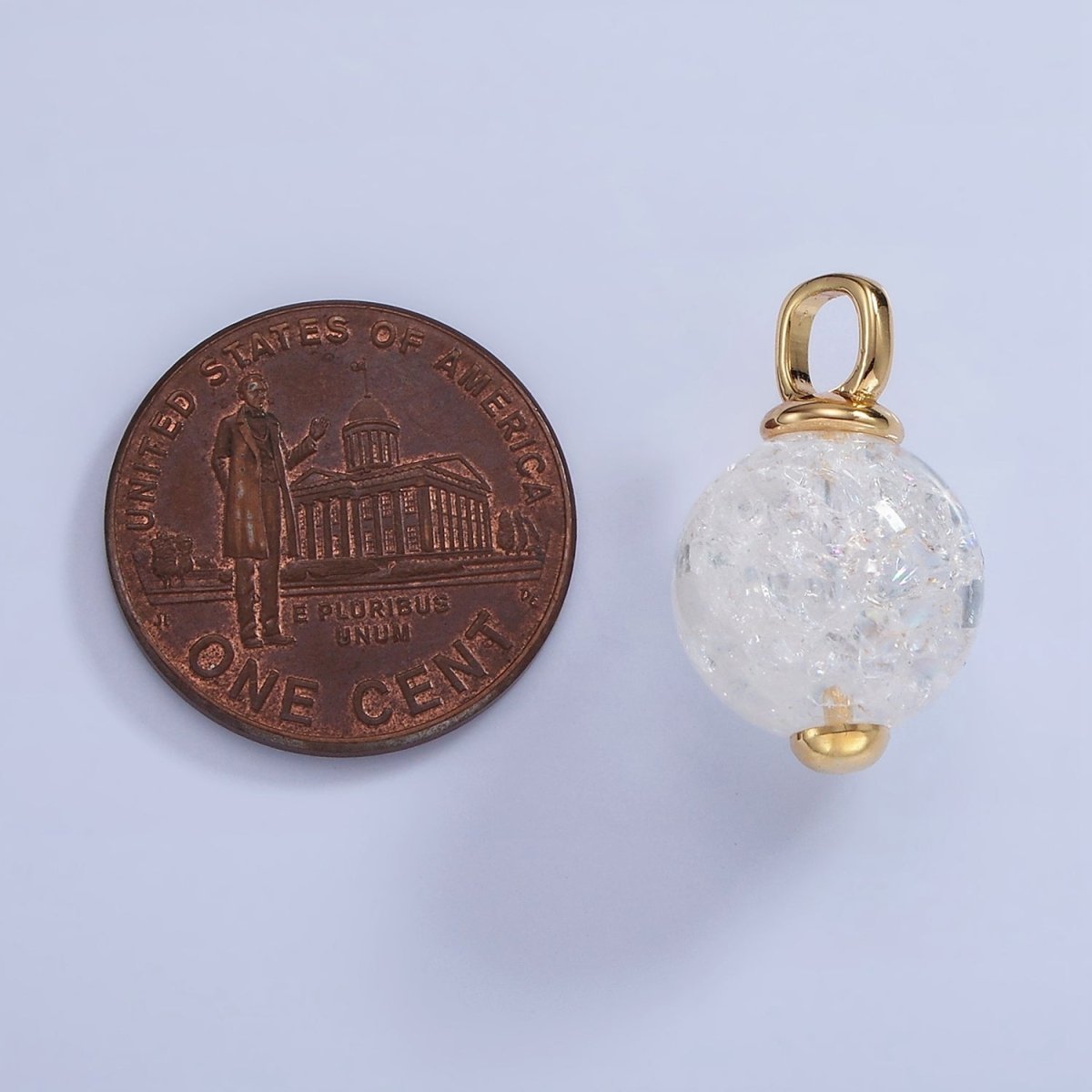 Beautiful Gold-Filled 20mm Natural Clear Crystal Quartz Round Drop Pendant