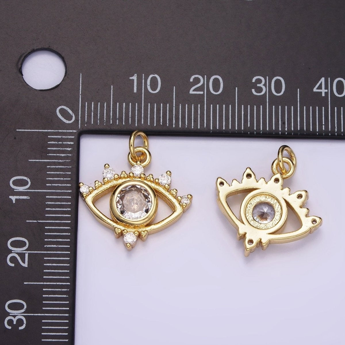 14K Gold Filled 20mm Clear CZ Open Evil Eye Charm