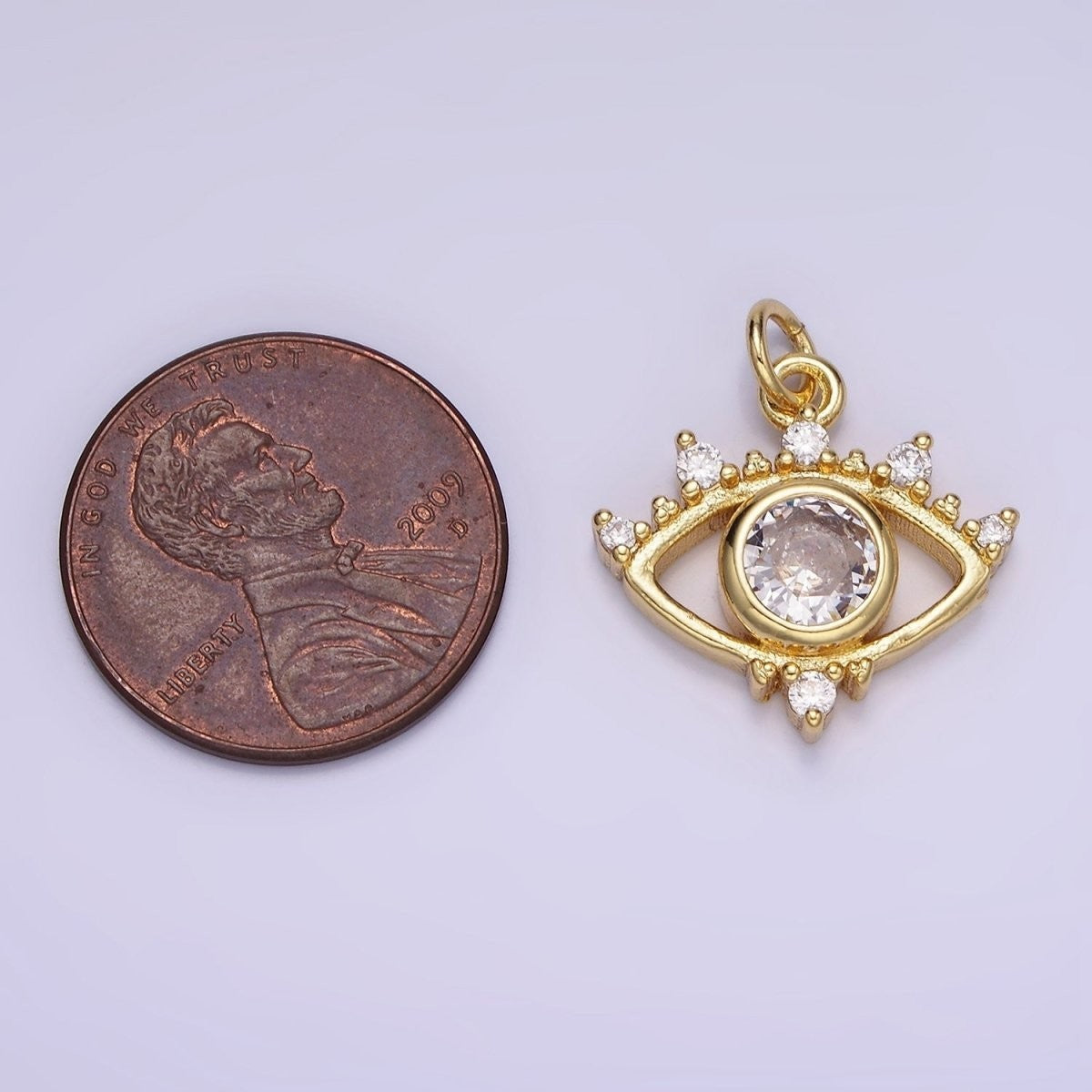 14K Gold Filled 20mm Clear CZ Open Evil Eye Charm
