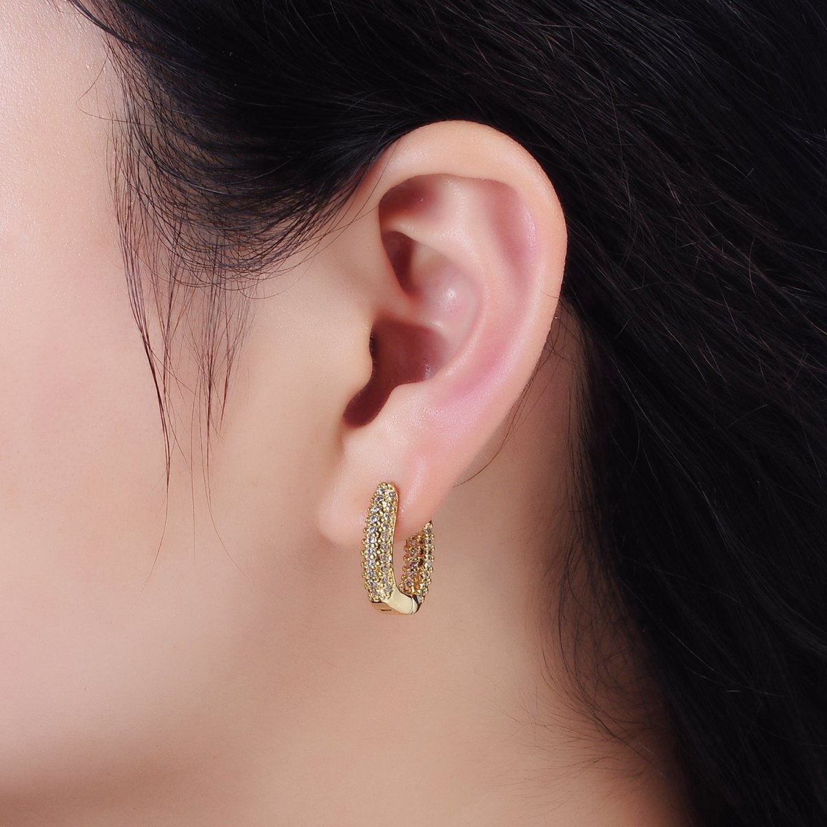 Everyday 14K Gold Filled 20mm Clear Micro Pave CZ Oval Oblong Earrings