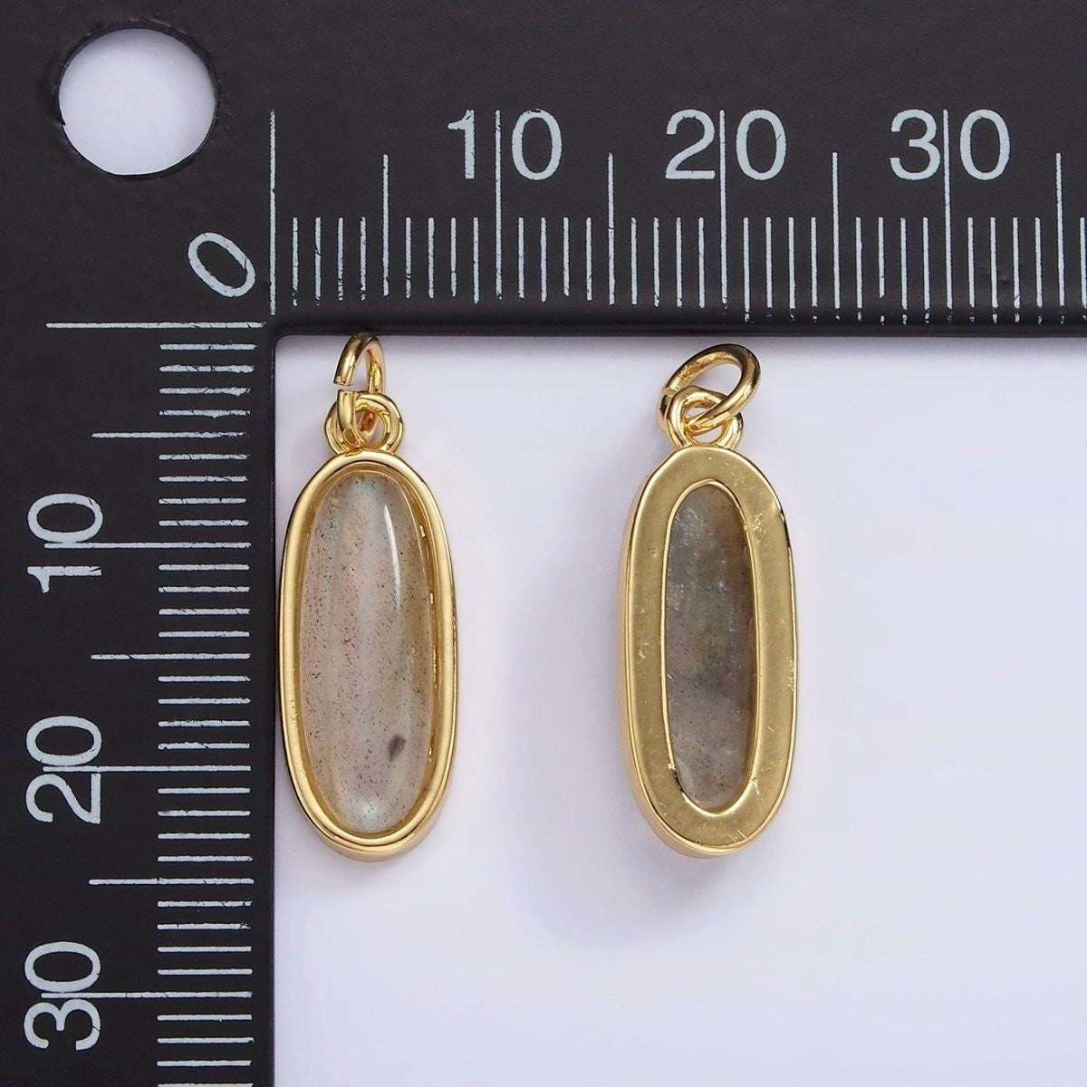 14K Gold Filled 20mm Labradorite Gemstone Oblong Bezel Charm