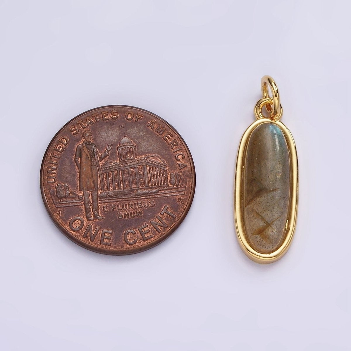 14K Gold Filled 20mm Labradorite Gemstone Oblong Bezel Charm