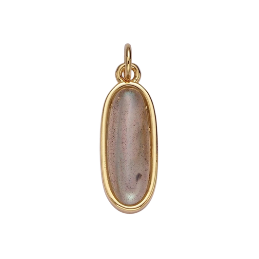 14K Gold Filled 20mm Labradorite Gemstone Oblong Bezel Charm