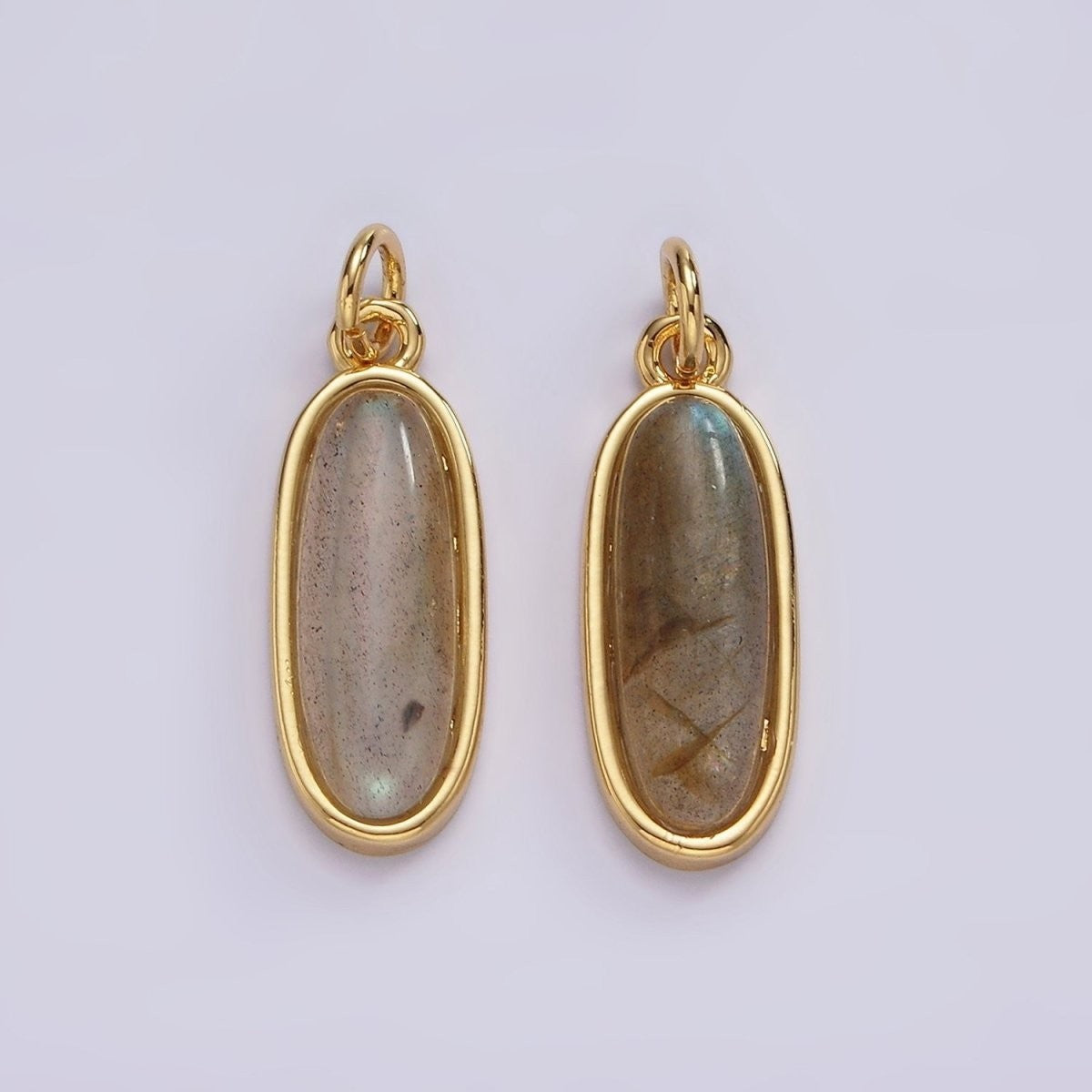 14K Gold Filled 20mm Labradorite Gemstone Oblong Bezel Charm