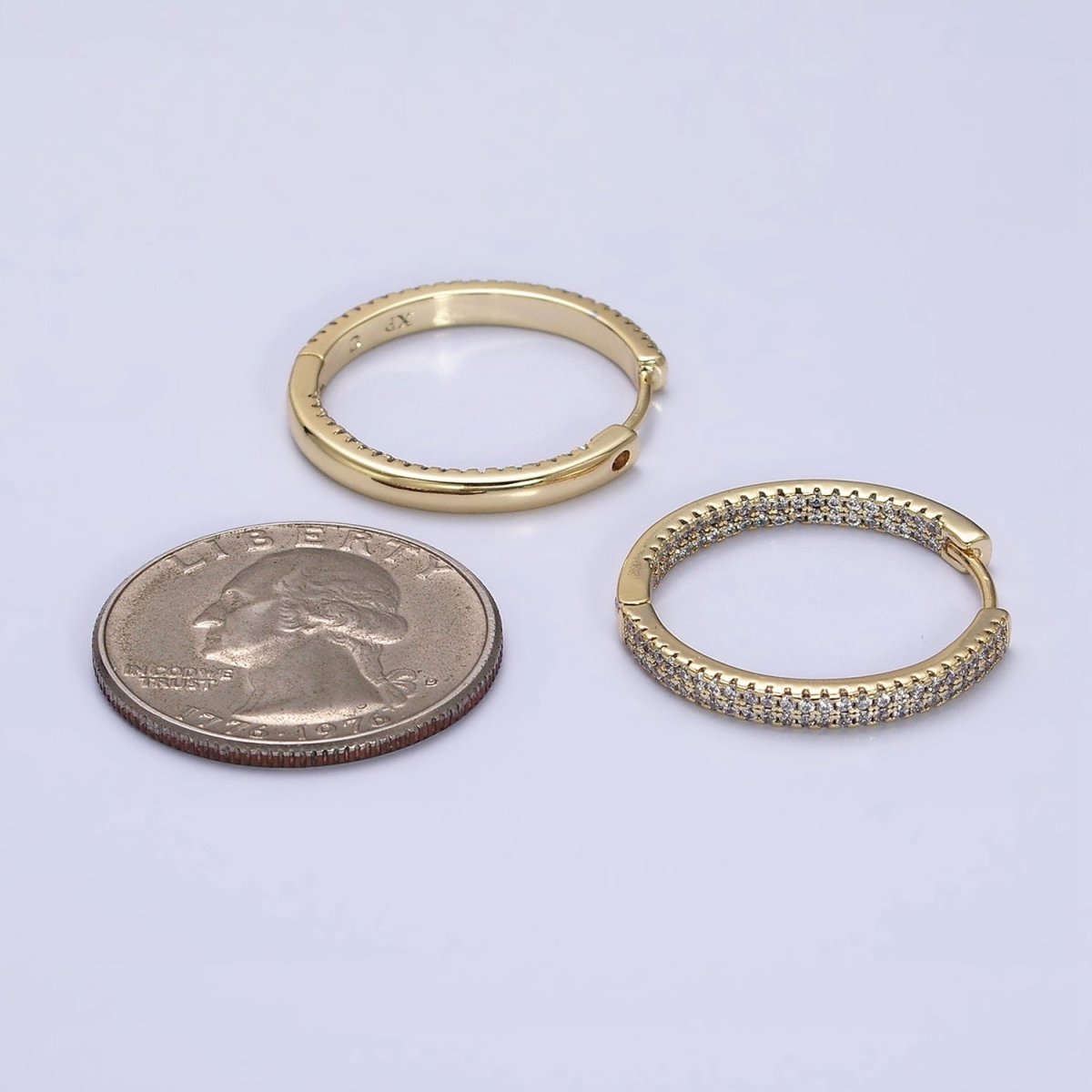 14K Gold Filled 23mm Micro Paved CZ Front-Facing Endless Hoop Huggie Earrings