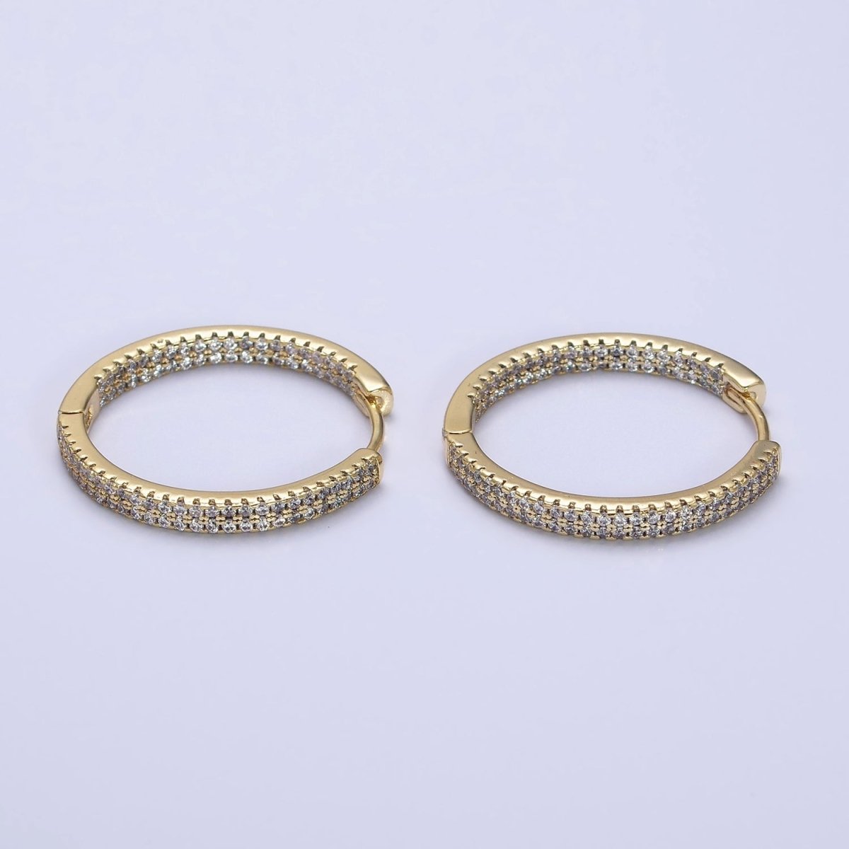 14K Gold Filled 23mm Micro Paved CZ Front-Facing Endless Hoop Huggie Earrings