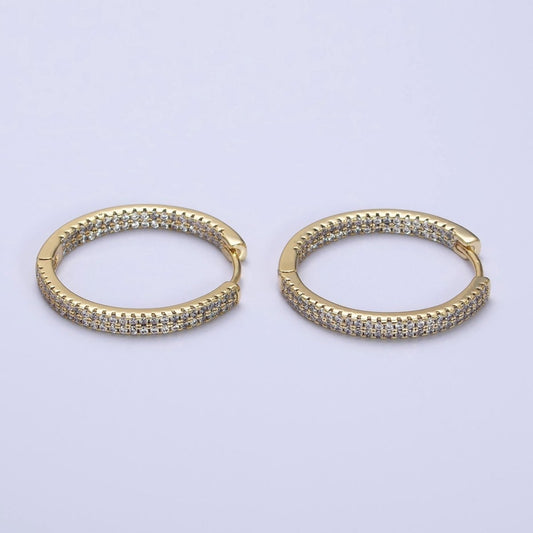 14K Gold Filled 23mm Micro Paved CZ Front-Facing Endless Hoop Huggie Earrings