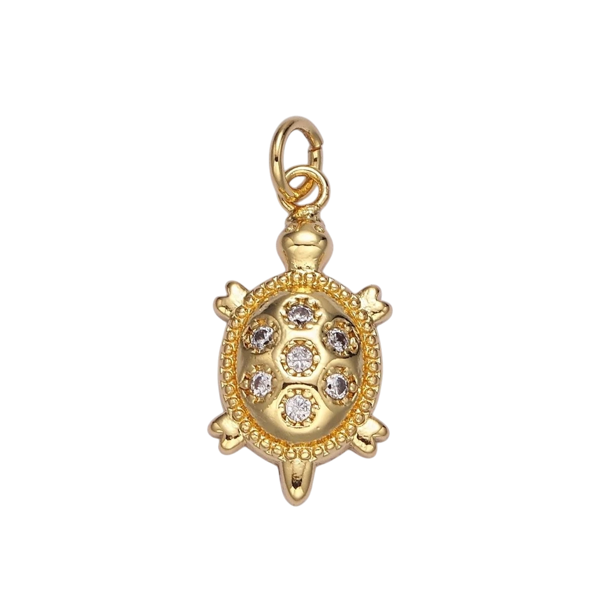 14K Gold Filled 24mm CZ Dotted Sea Turtle Tortoise Charm