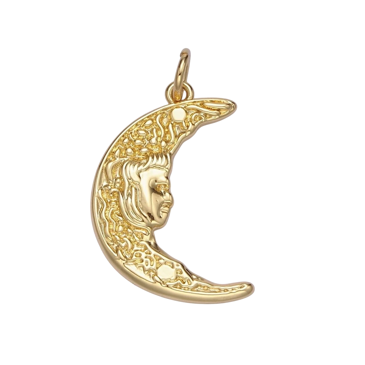 14K Gold Filled 25mm Hammered Celestial Crescent Moon Face Charm