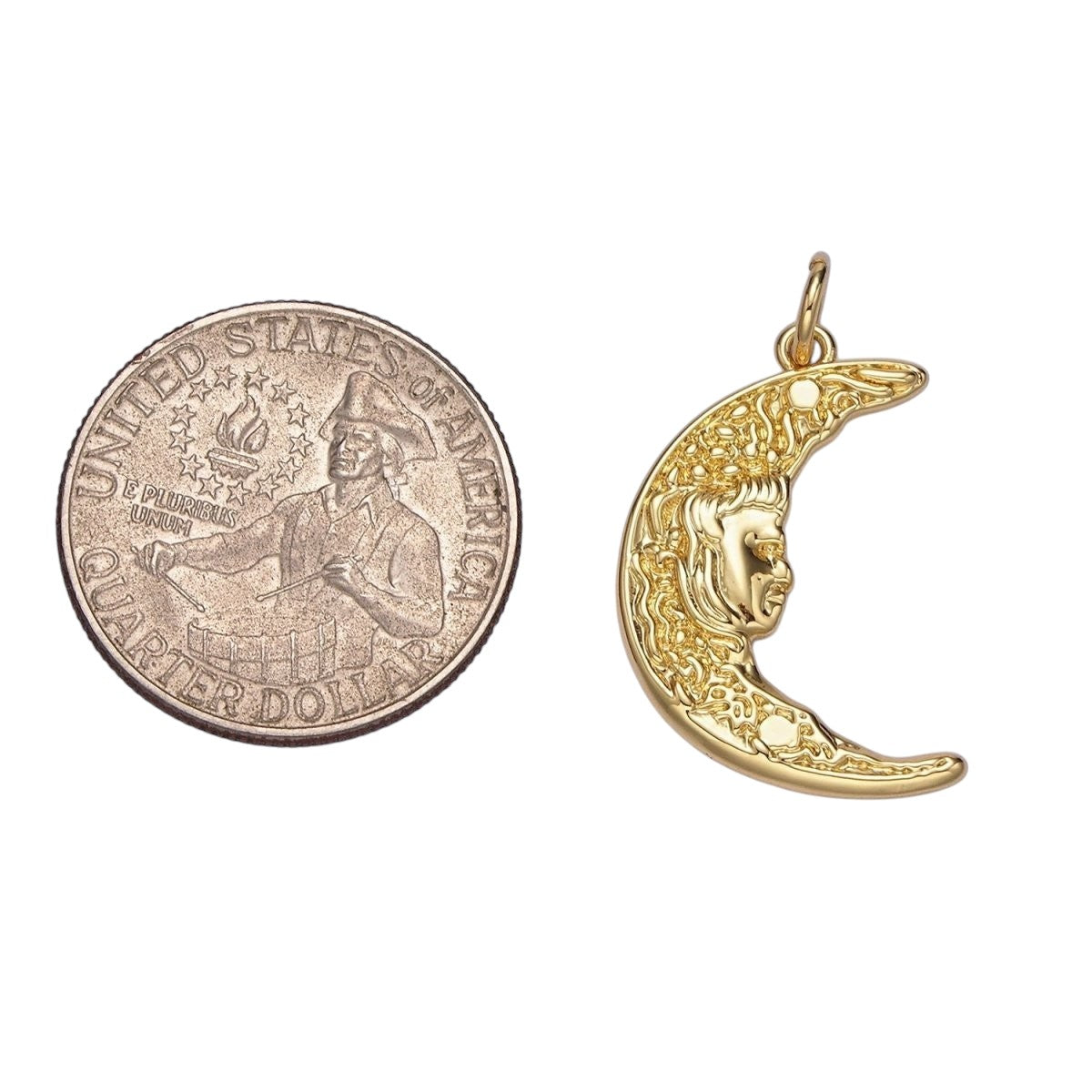 14K Gold Filled 25mm Hammered Celestial Crescent Moon Face Charm