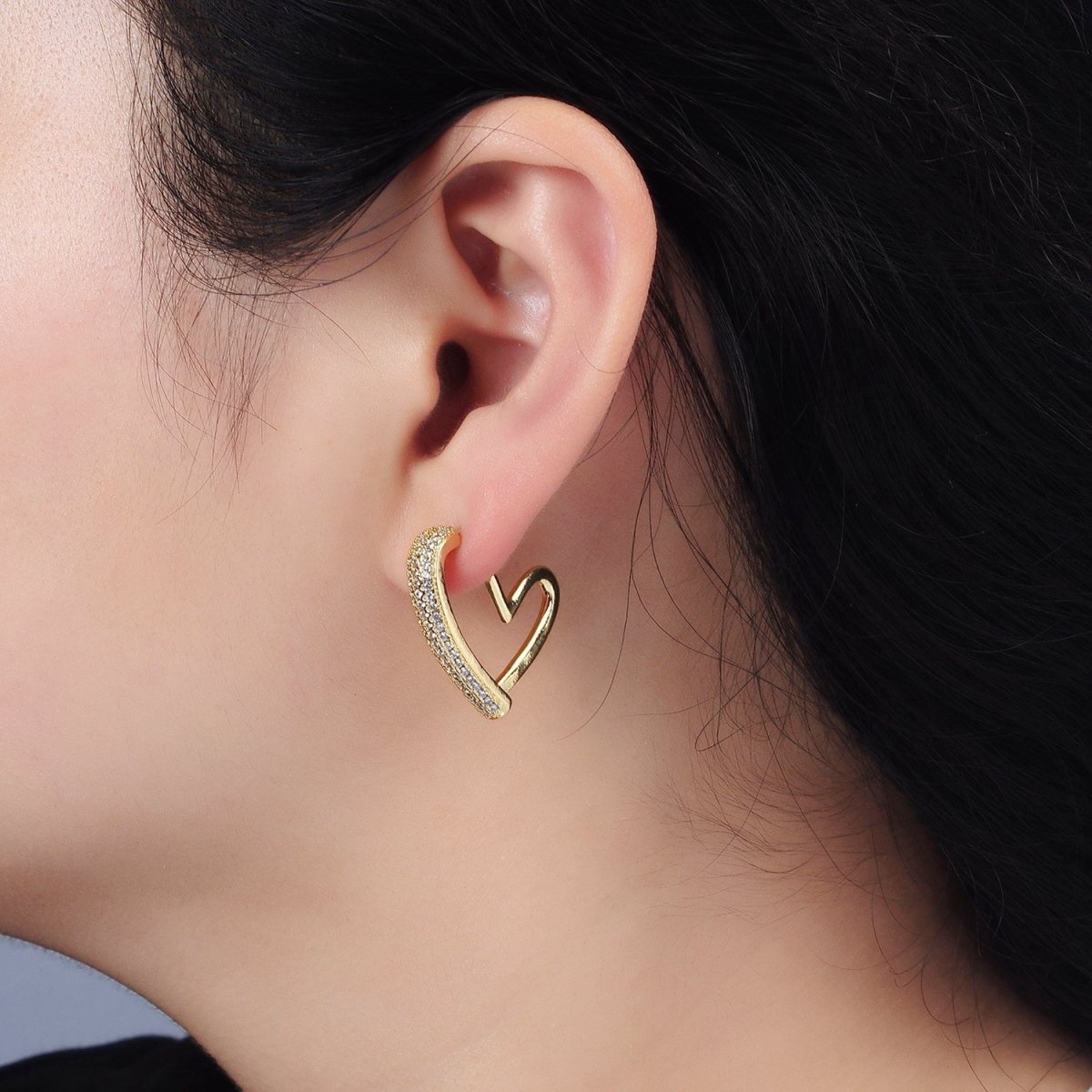 14K Gold Filled 25mm Micro Paved CZ Open Heart Earrings in Gold & Silver