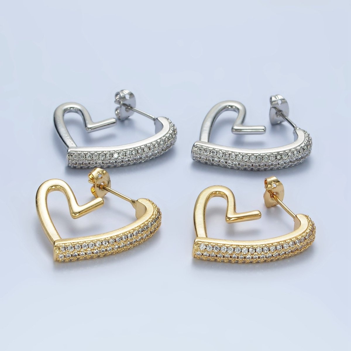 14K Gold Filled 25mm Micro Paved CZ Open Heart Earrings in Gold & Silver